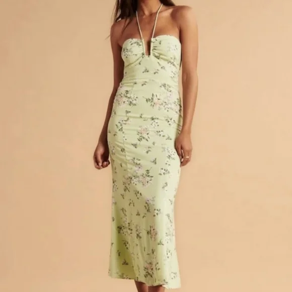 Abercrombie & Fitch Green Floral Halter Dress NWT - Picture 1 of 8